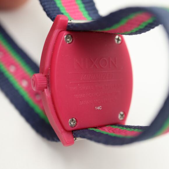 Nixon The Small Time Teller Pink Multicolor 26mm Watch Nylon Strap w New Battery - Picture 14 of 14